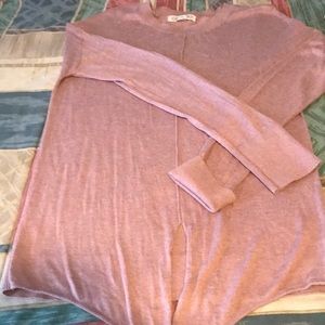 Mauve sweater, tie front, 70% rayon and 30% nylon